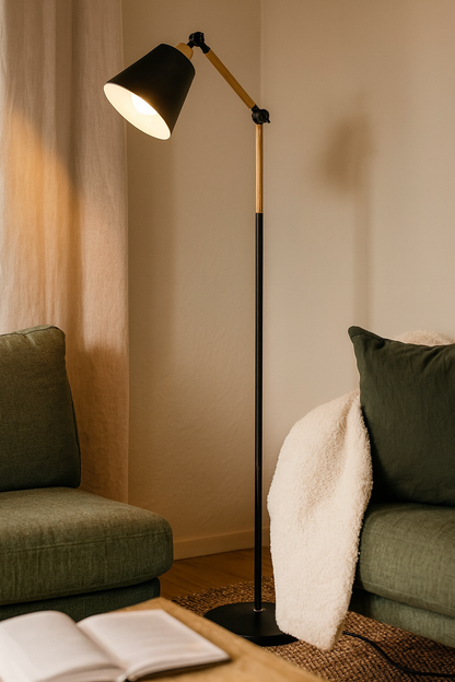 Adjustable Wood Metal Floor Lamp – Task Reading Light – Living Room Bedroom