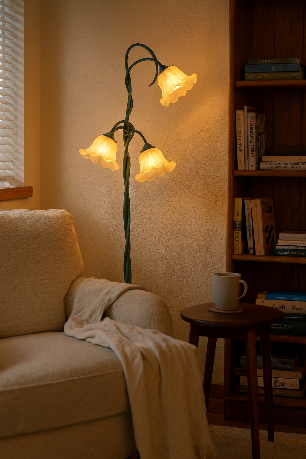 Floral Multi-Light Floor Lamp – Adjustable Green Stems Frosted Shades