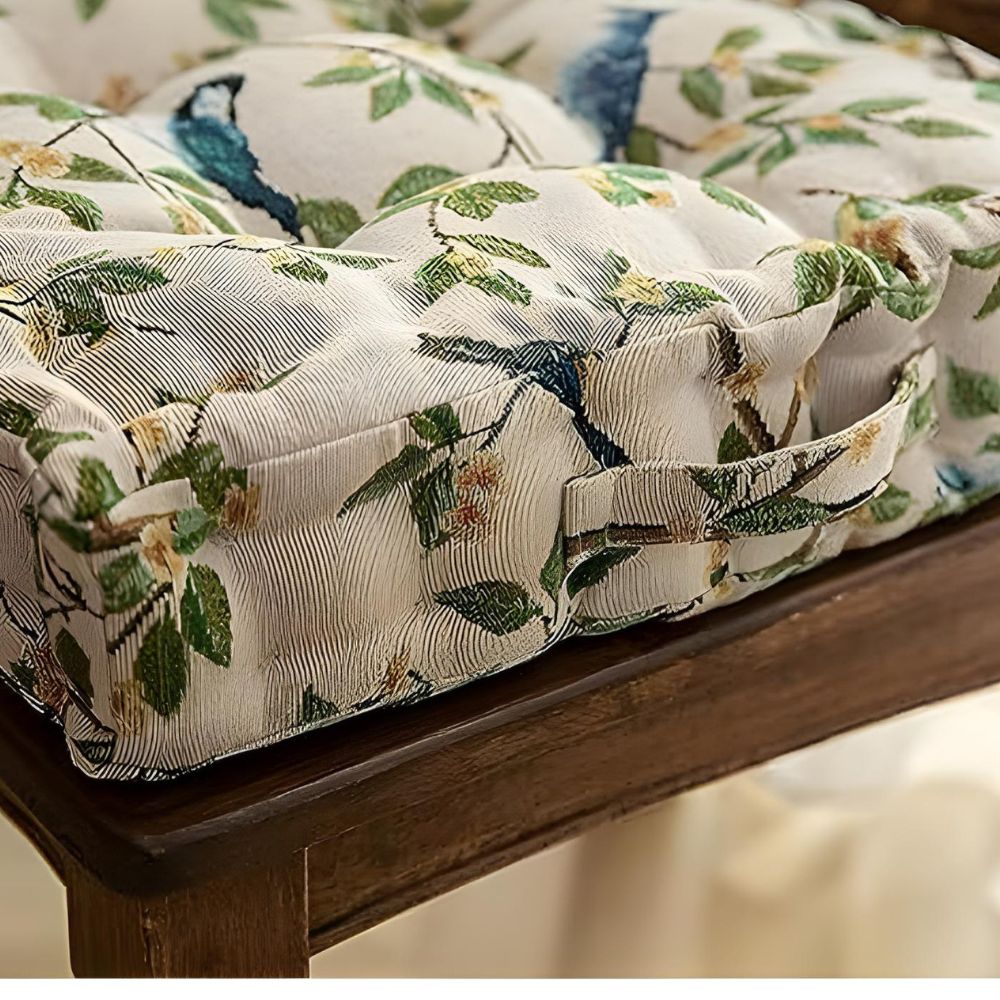 Beige cushion seam and carry loop detail