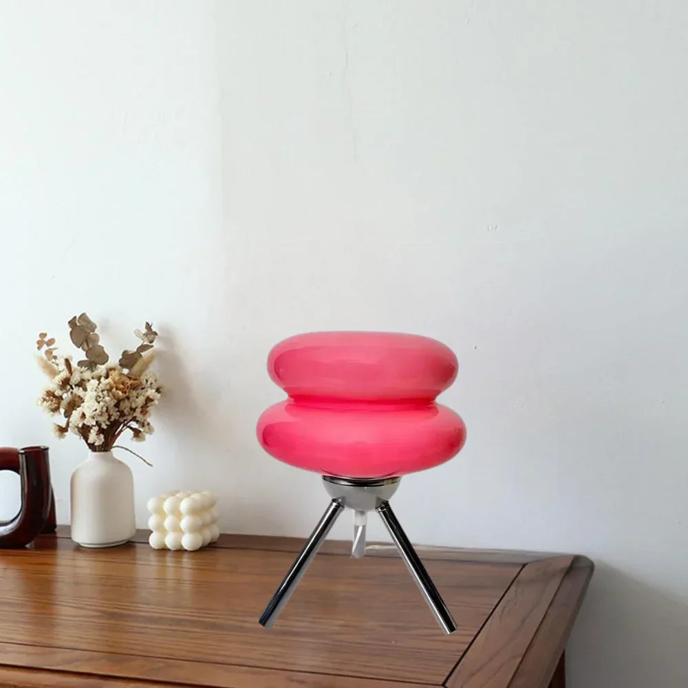 Modern Glass Tripod Table Lamp – Stacked Discs LED Bedside Light – Metal Base