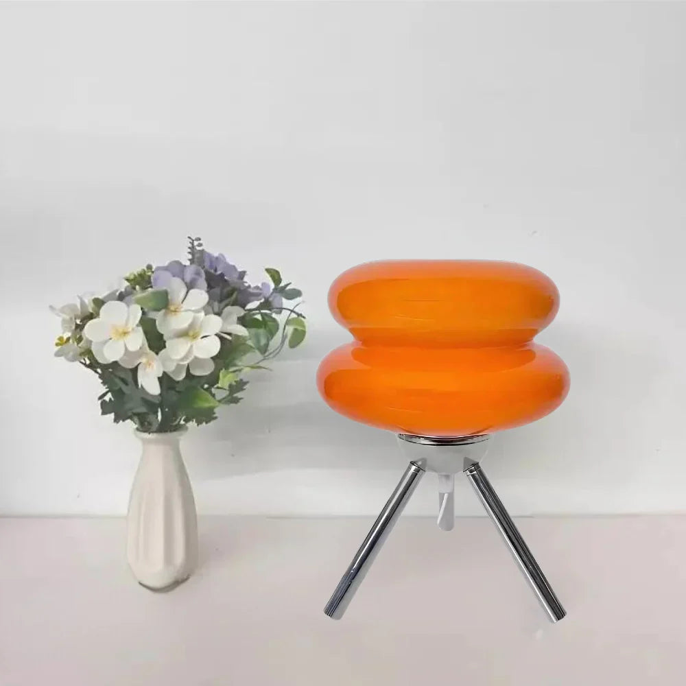 Modern Glass Tripod Table Lamp – Stacked Discs LED Bedside Light – Metal Base