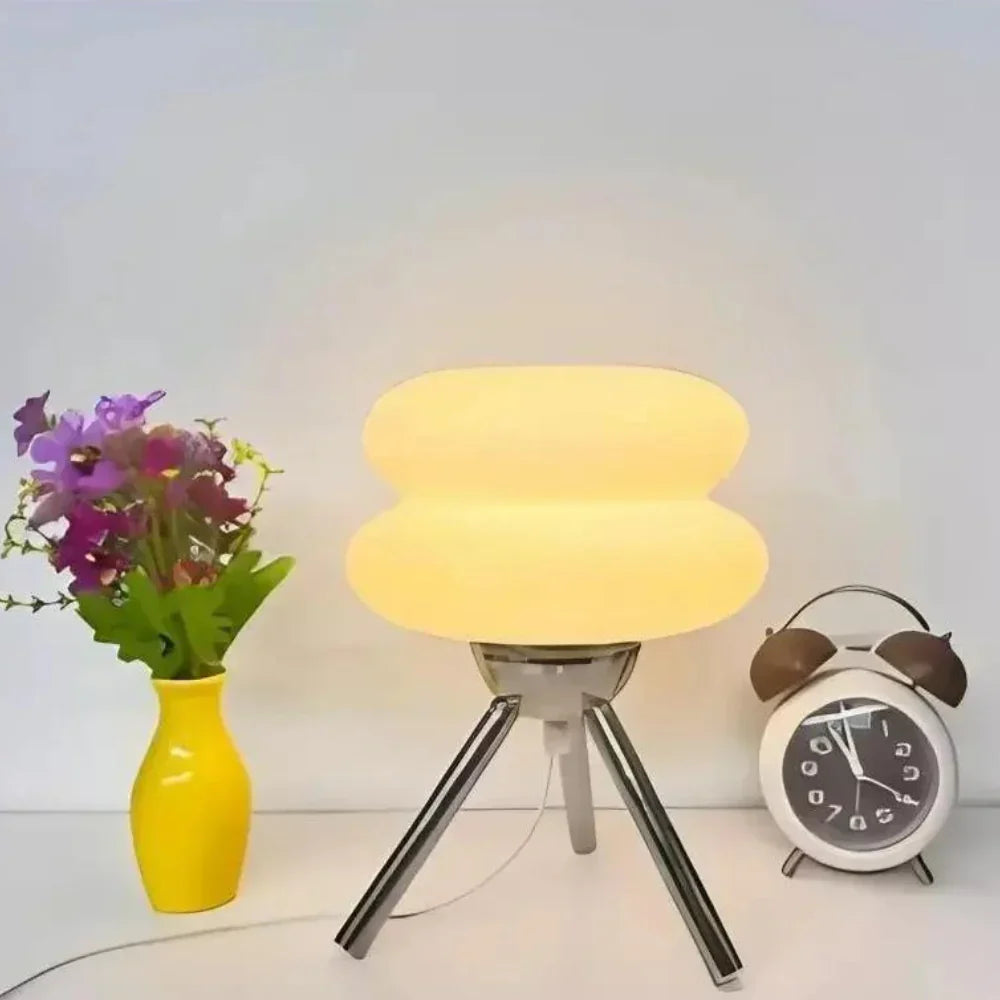 Modern Glass Tripod Table Lamp – Stacked Discs LED Bedside Light – Metal Base