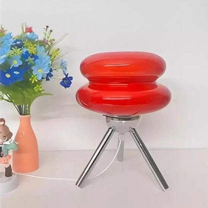 Modern Glass Tripod Table Lamp – Stacked Discs LED Bedside Light – Metal Base