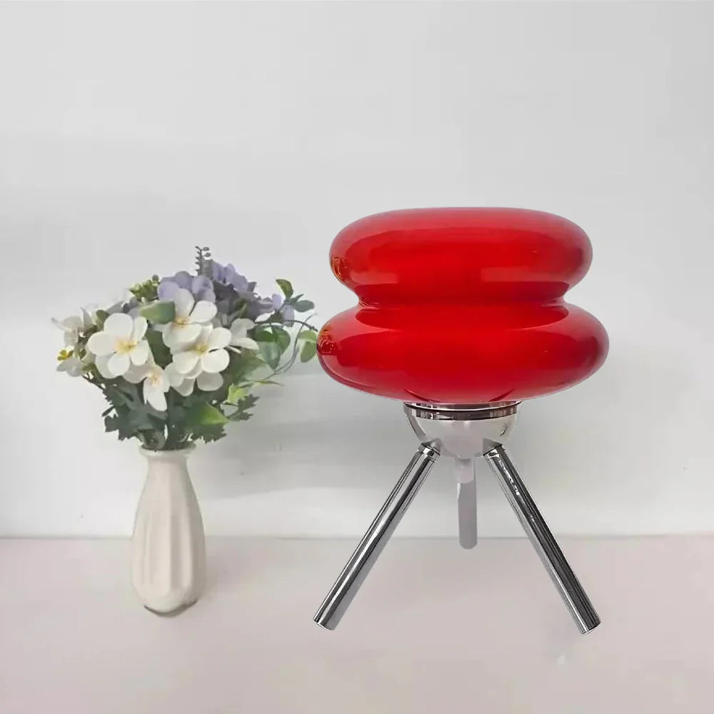 Modern Glass Tripod Table Lamp – Stacked Discs LED Bedside Light – Metal Base