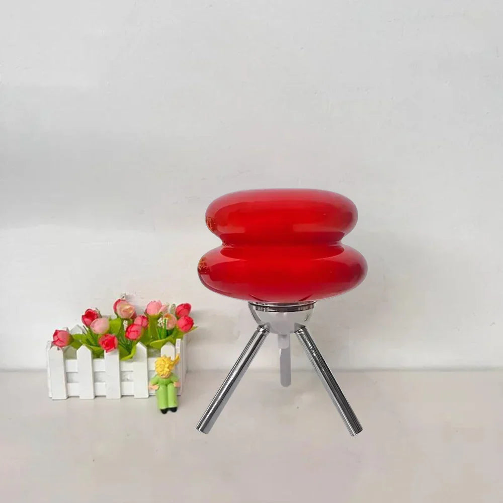 Modern Glass Tripod Table Lamp – Stacked Discs LED Bedside Light – Metal Base