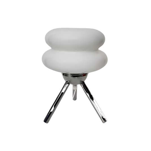 Modern Glass Tripod Table Lamp – Stacked Discs LED Bedside Light – Metal Base