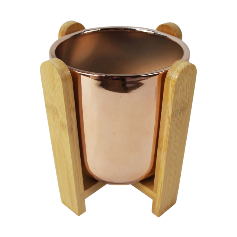 Gold Ceramic Planter with Bamboo Stand