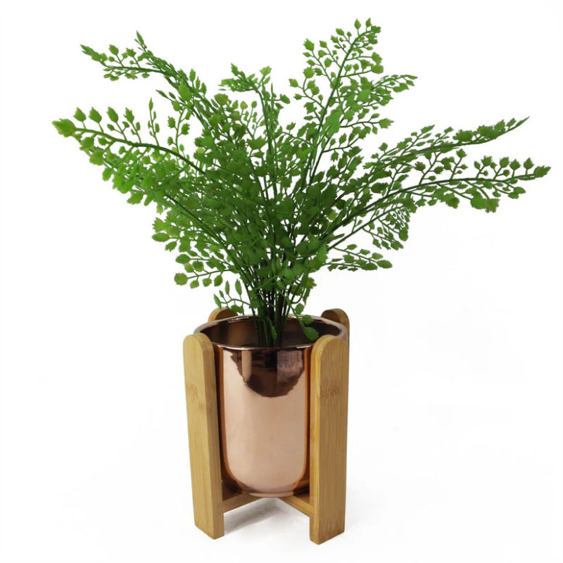 Gold Ceramic Planter with Bamboo Stand