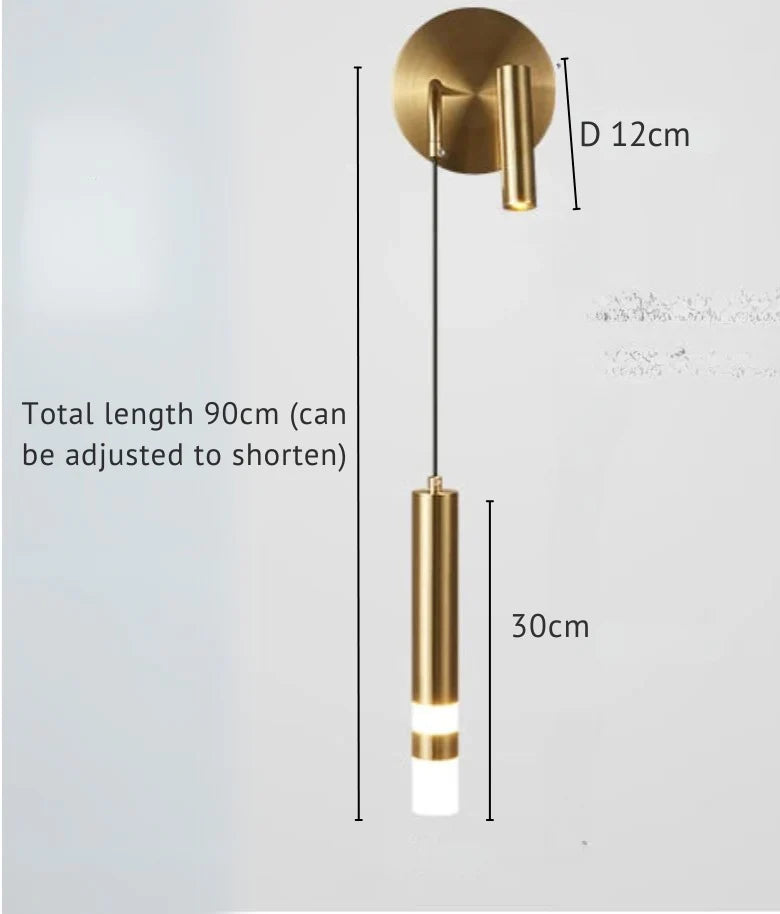 Gold Metal Glass Hanging Wall Lamp – LED Reading Light – Bedroom Living Room