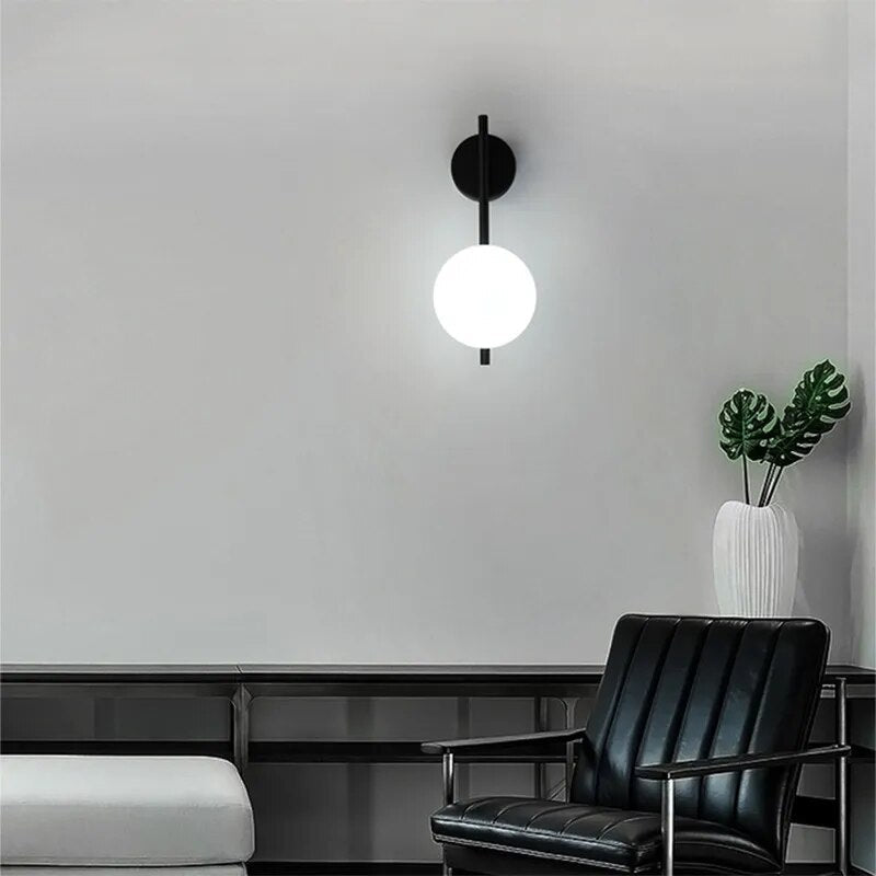 Black Globe Glass Metal Wall Lamp for Bedroom & Living Room