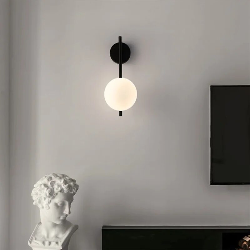 Black Globe Glass Metal Wall Lamp for Bedroom & Living Room