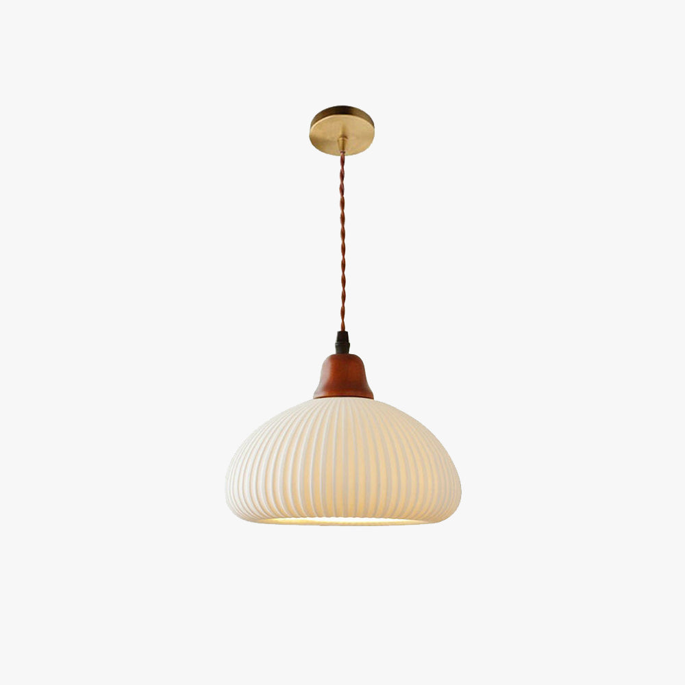 Modern Japandi Ceramic Pendant Light - Ribbed Shade