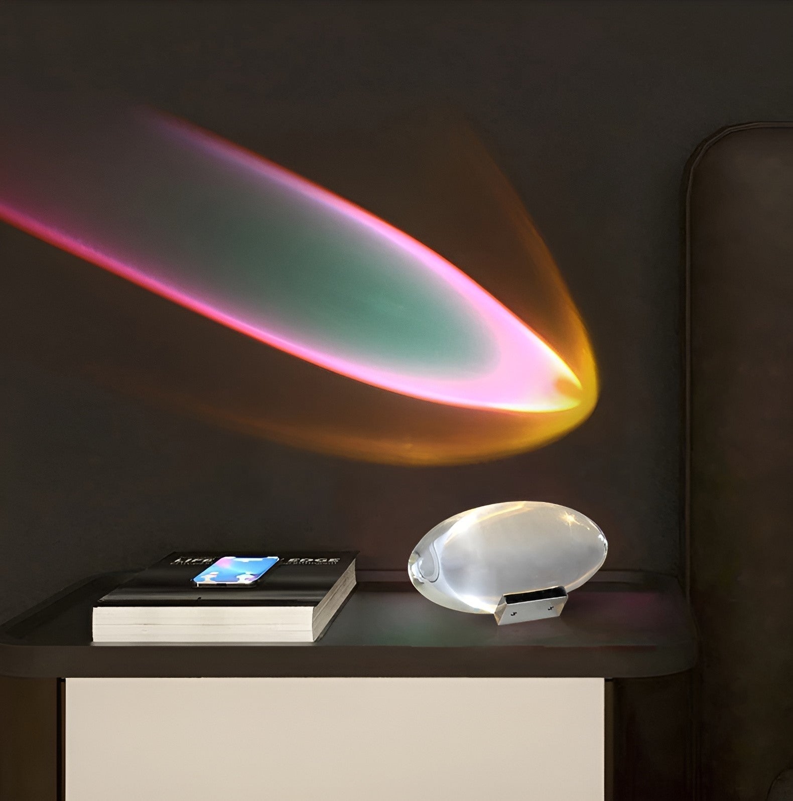 Crystal Projection Table Lamp for Bedroom - LED Prism Ambient Night Light