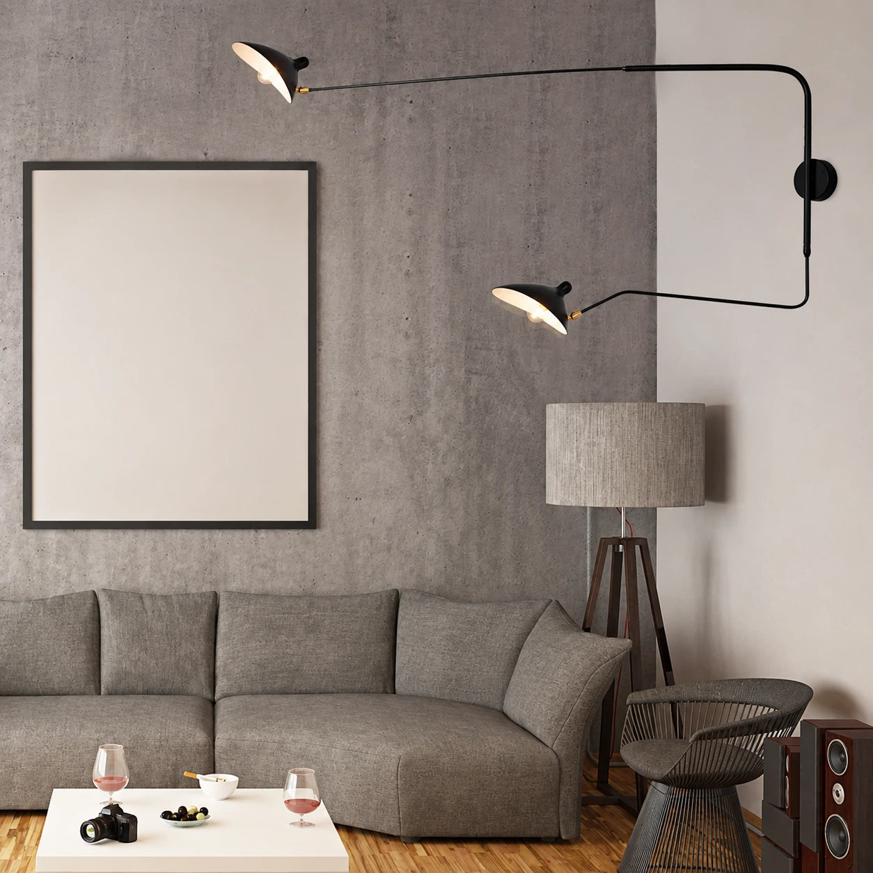 Adjustable Long-Arm Industrial Wall Lamp