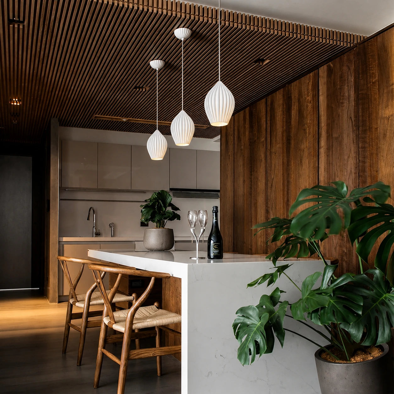 Ribbed Ceramic Pendant Light
