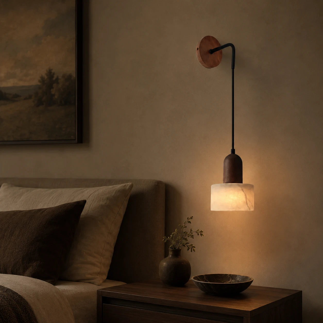 Wabi-Sabi Marble Pendant Light with Wood Detail