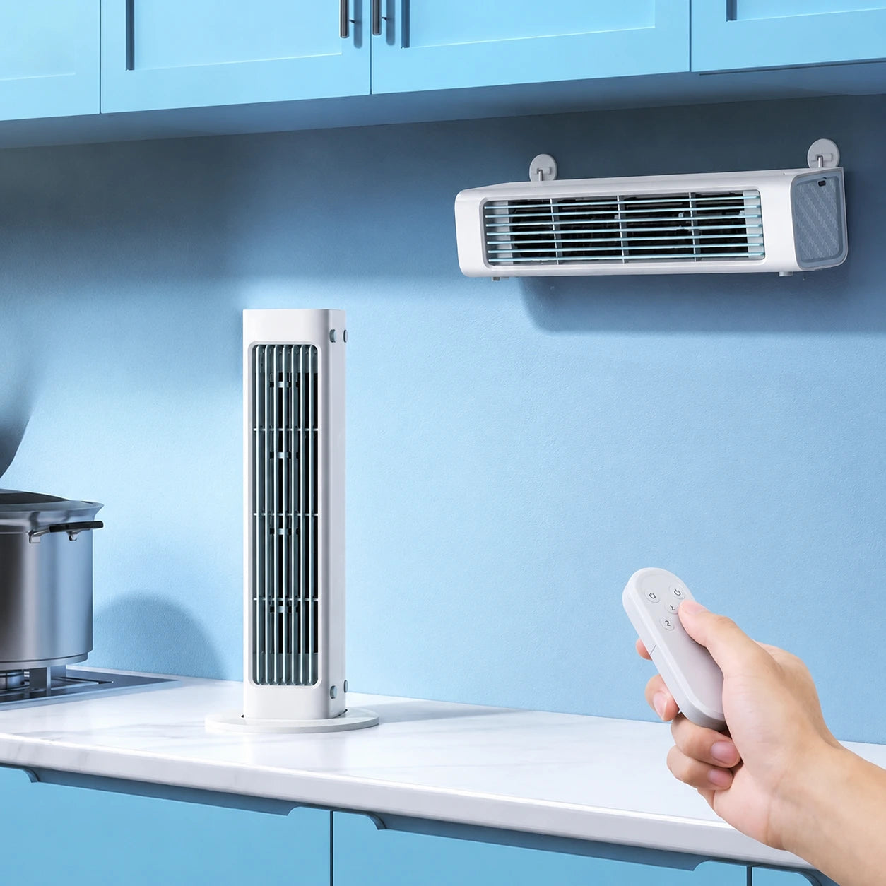 Wall Mounted Silent Fan with Remote Control - Rechargeable Air Cooler, 3 Speeds, Leafless Design