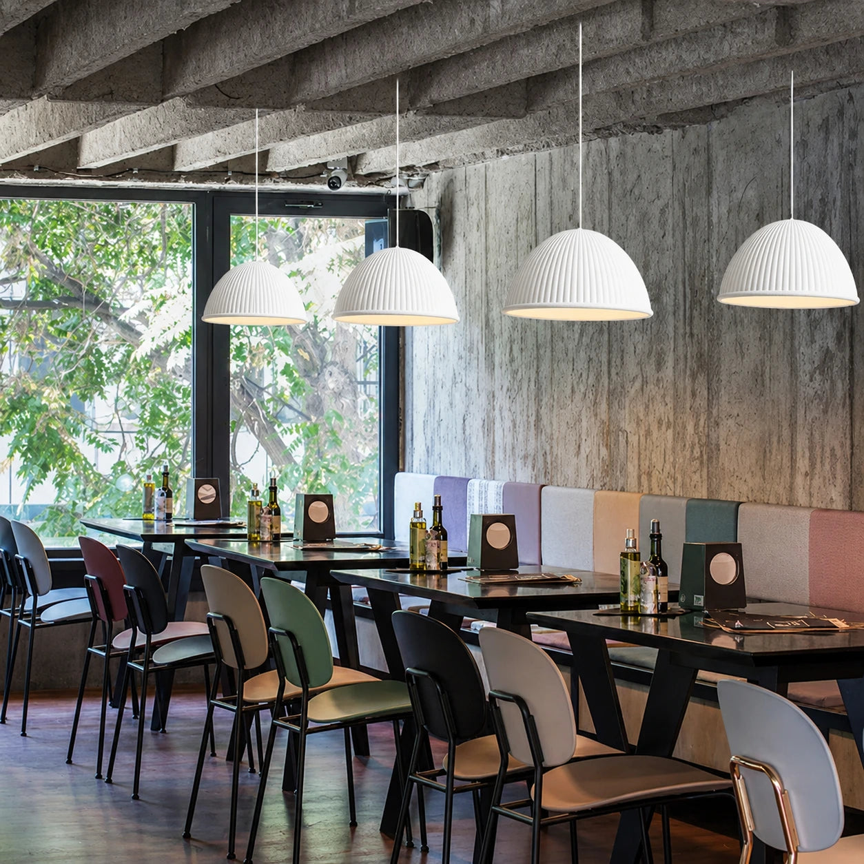 Modern Ribbed Dome Pendant Light