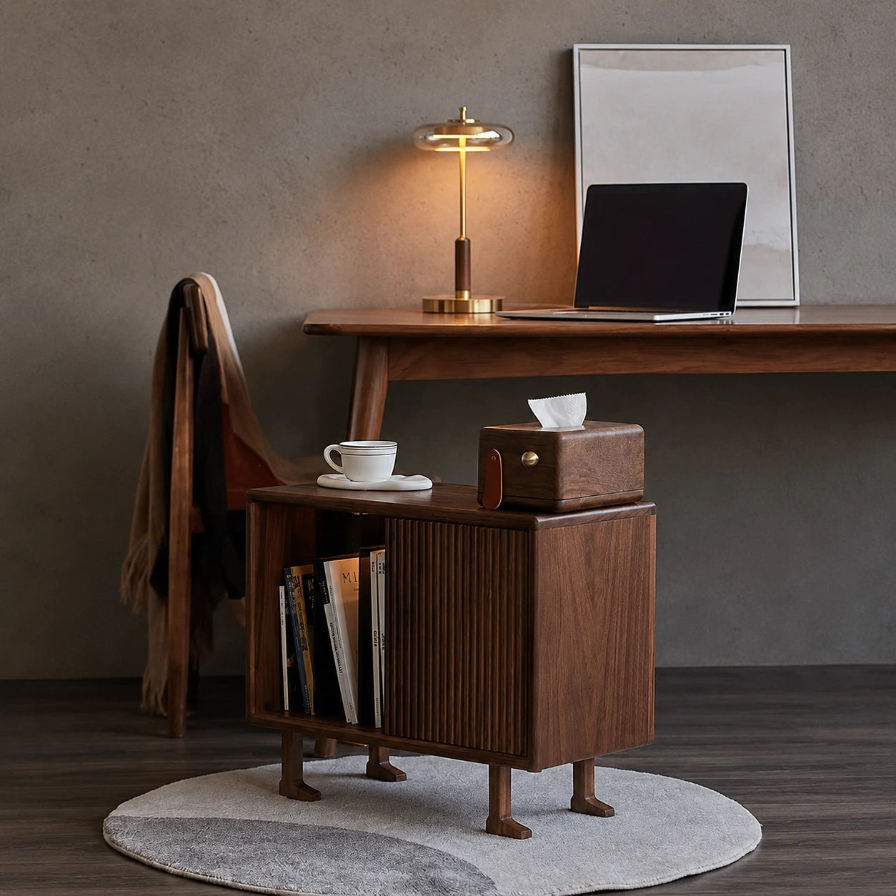 Modern Walnut & Glass LED Table Lamp