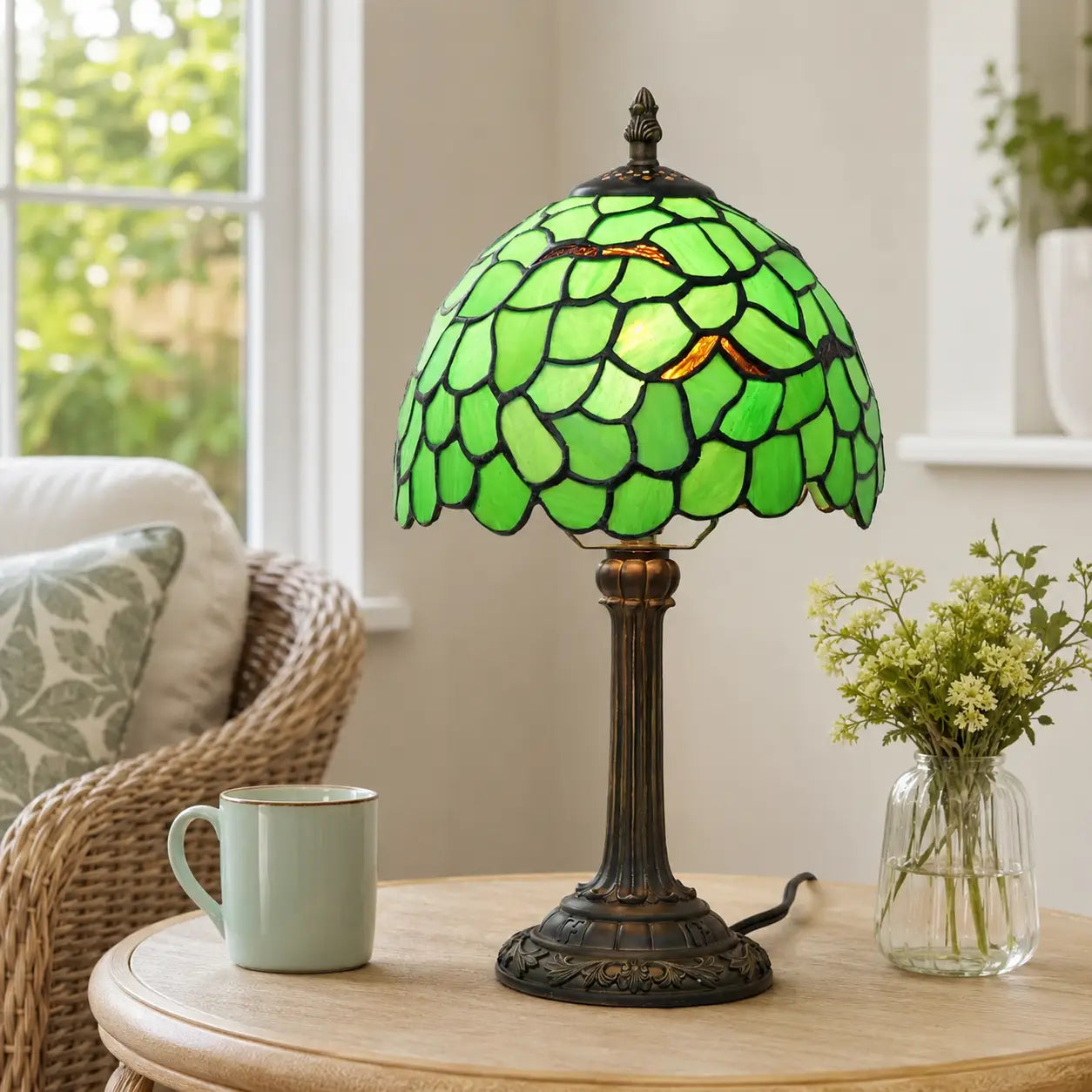 Tiffany Style Table Lamp with Stained Glass Shade