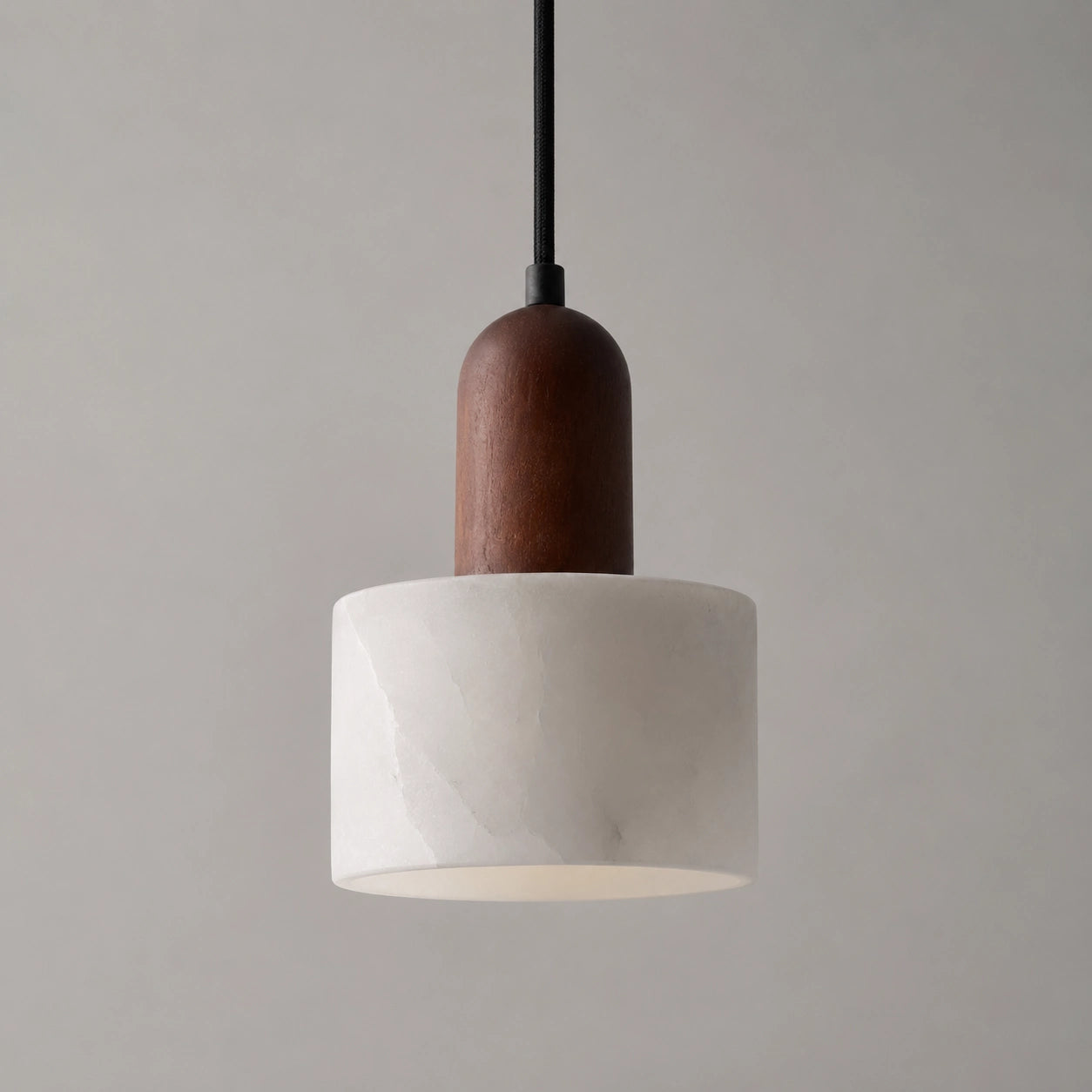 Wabi-Sabi Marble Pendant Light with Wood Detail