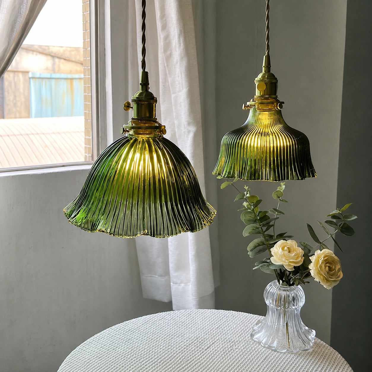 Vintage Ribbed Glass Pendant Light
