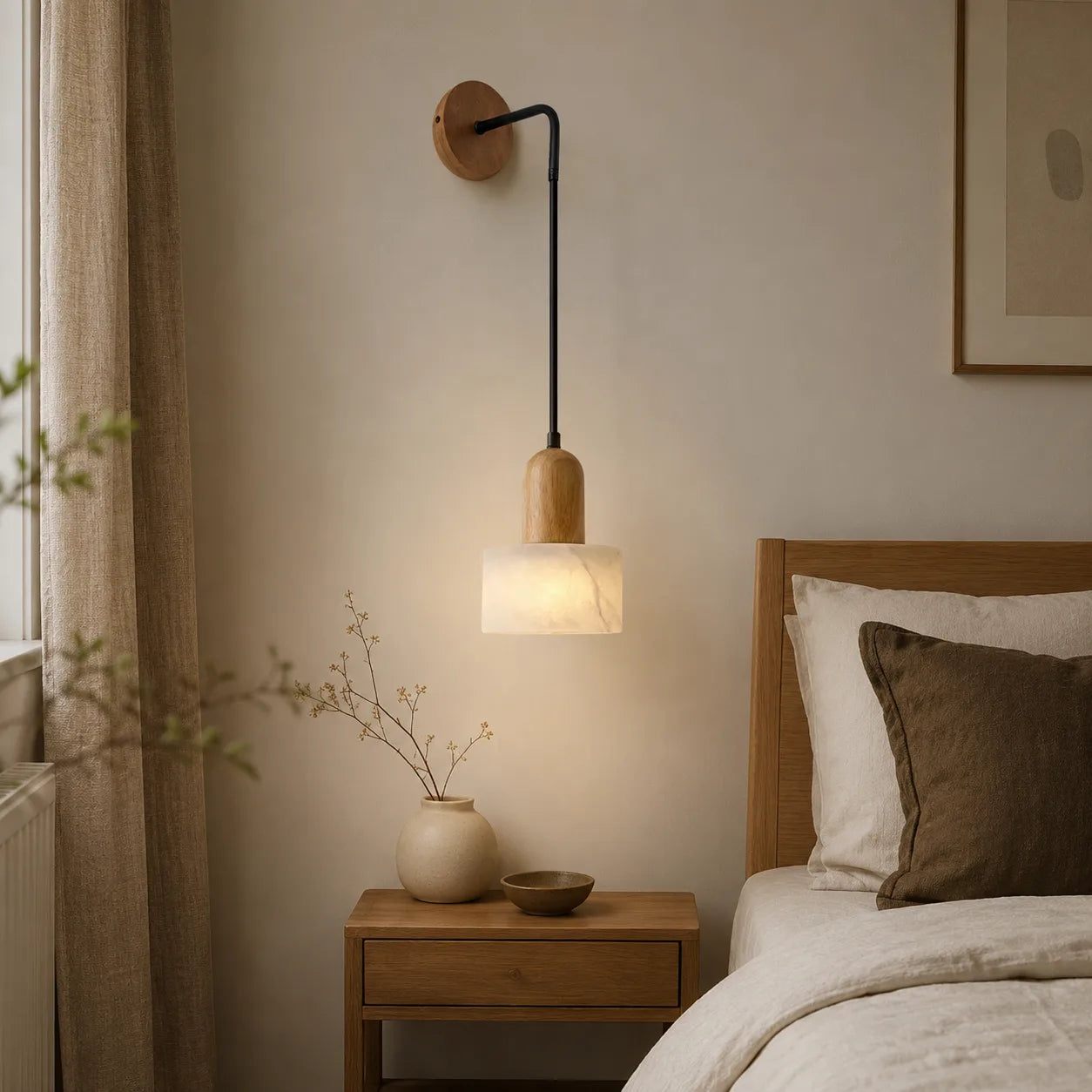 Wabi-Sabi Marble Pendant Light with Wood Detail