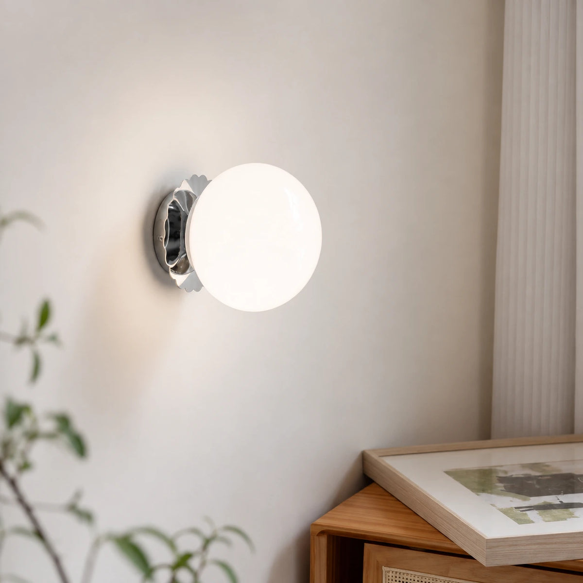 Vintage Opal Glass Globe Wall Light