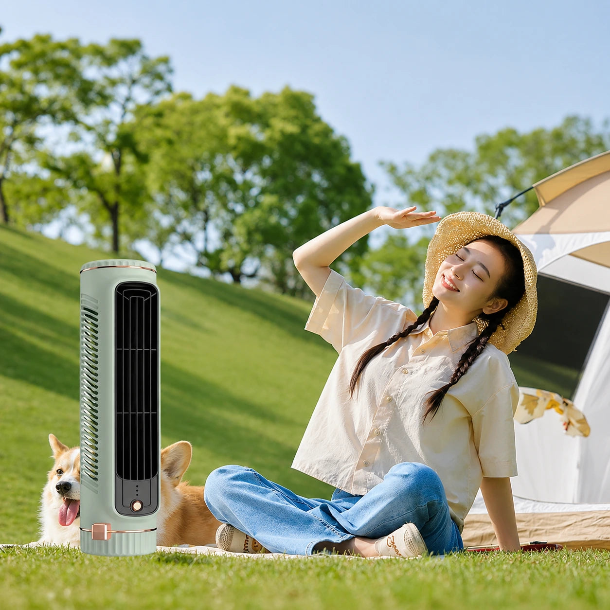 Bladeless Tower Fan USB Rechargeable Portable Electric Fan for Home and Office