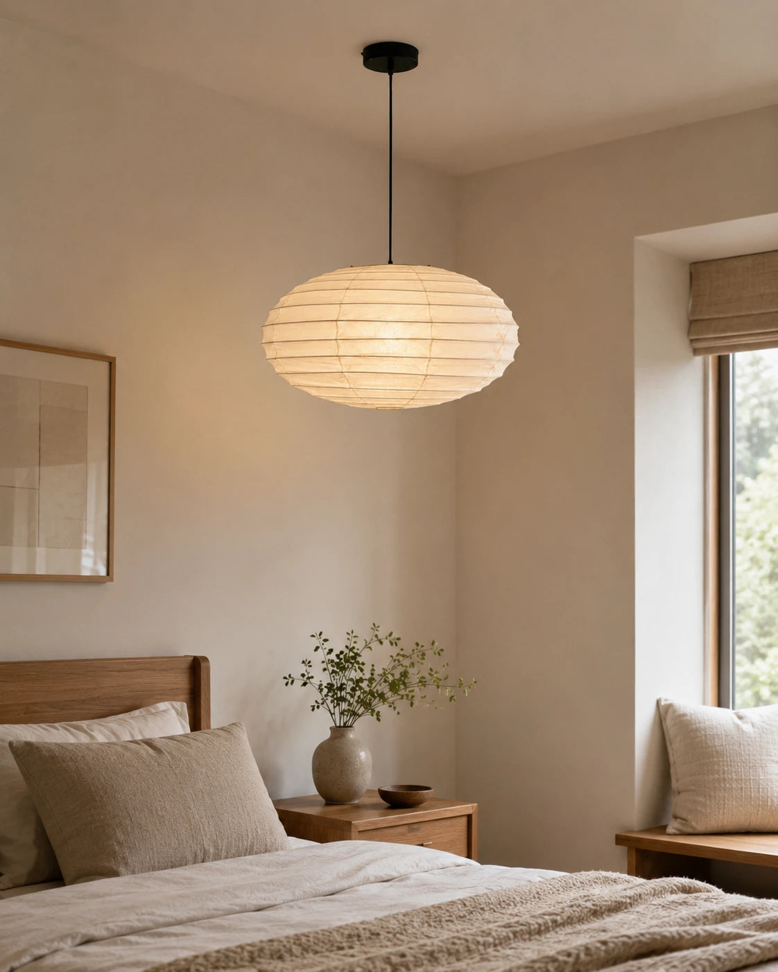 Japanese Oval Xuan Paper Pendant Light