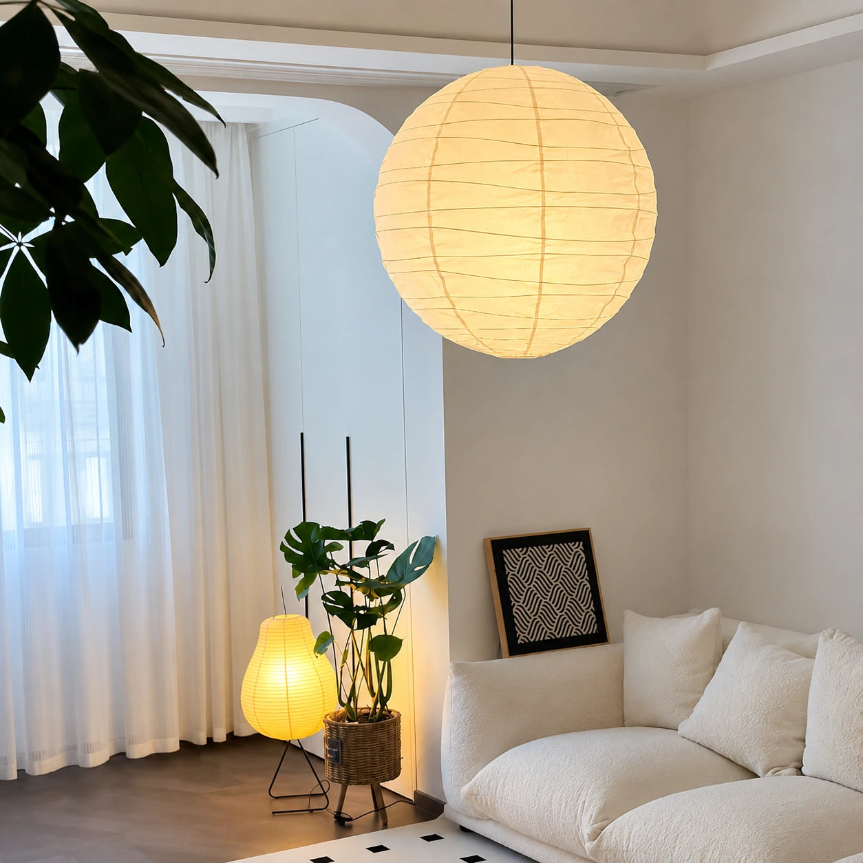 Japanese Parchment Paper Globe Pendant Light