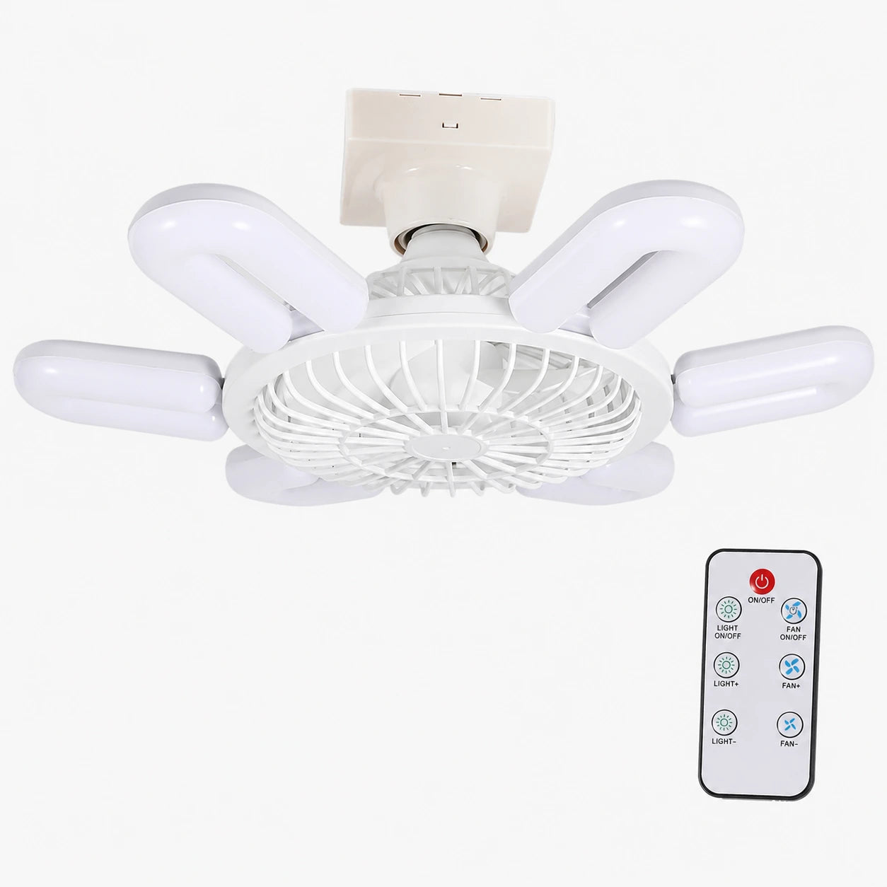 E27 Ceiling Fan Light with Remote Control, Dimmable 40W, 2400 Lumens, 3-Speed, Timer