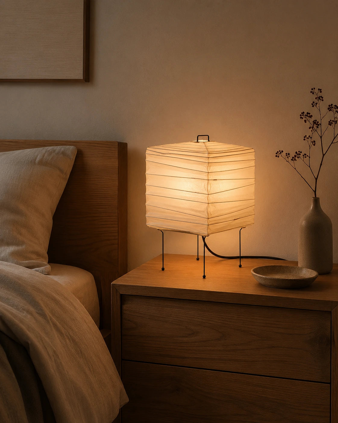 Japanese Square Washi Paper Table Lamp