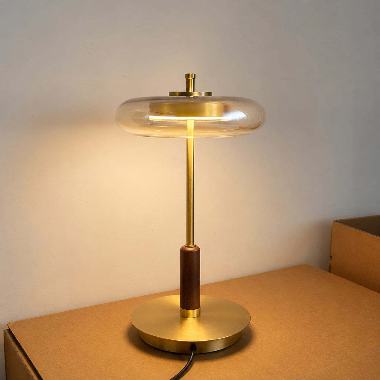 Modern Walnut & Glass LED Table Lamp