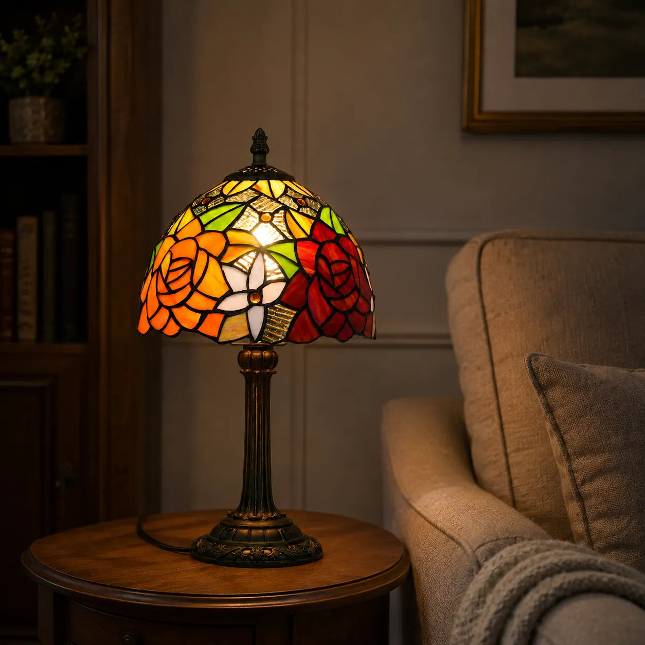Tiffany Style Table Lamp with Stained Glass Shade