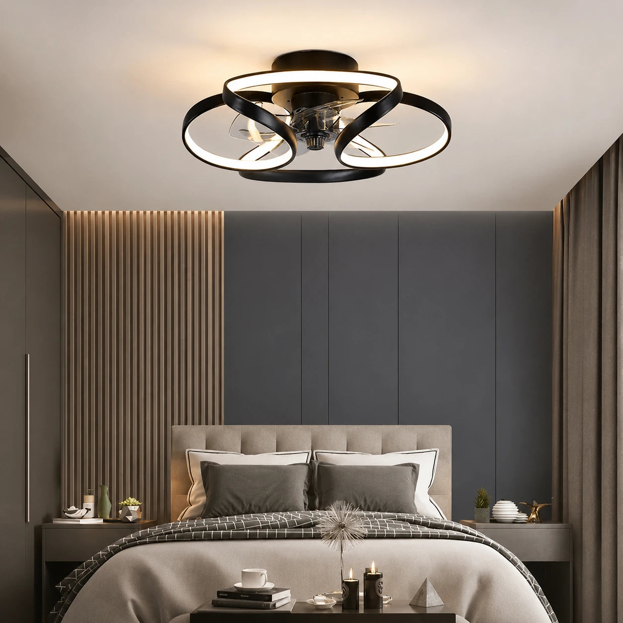 Nordic LED Ceiling Fan Light with Remote Control, 3 Blades, Art Deco Design
