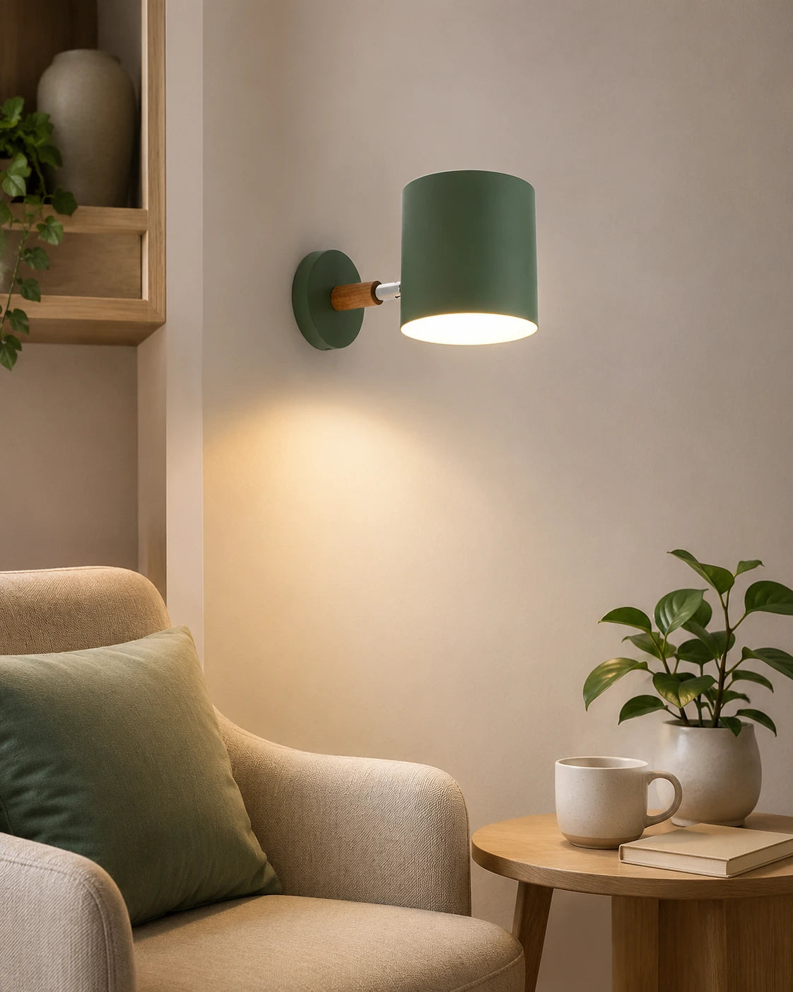 Modern Adjustable Wood and Metal Wall Light