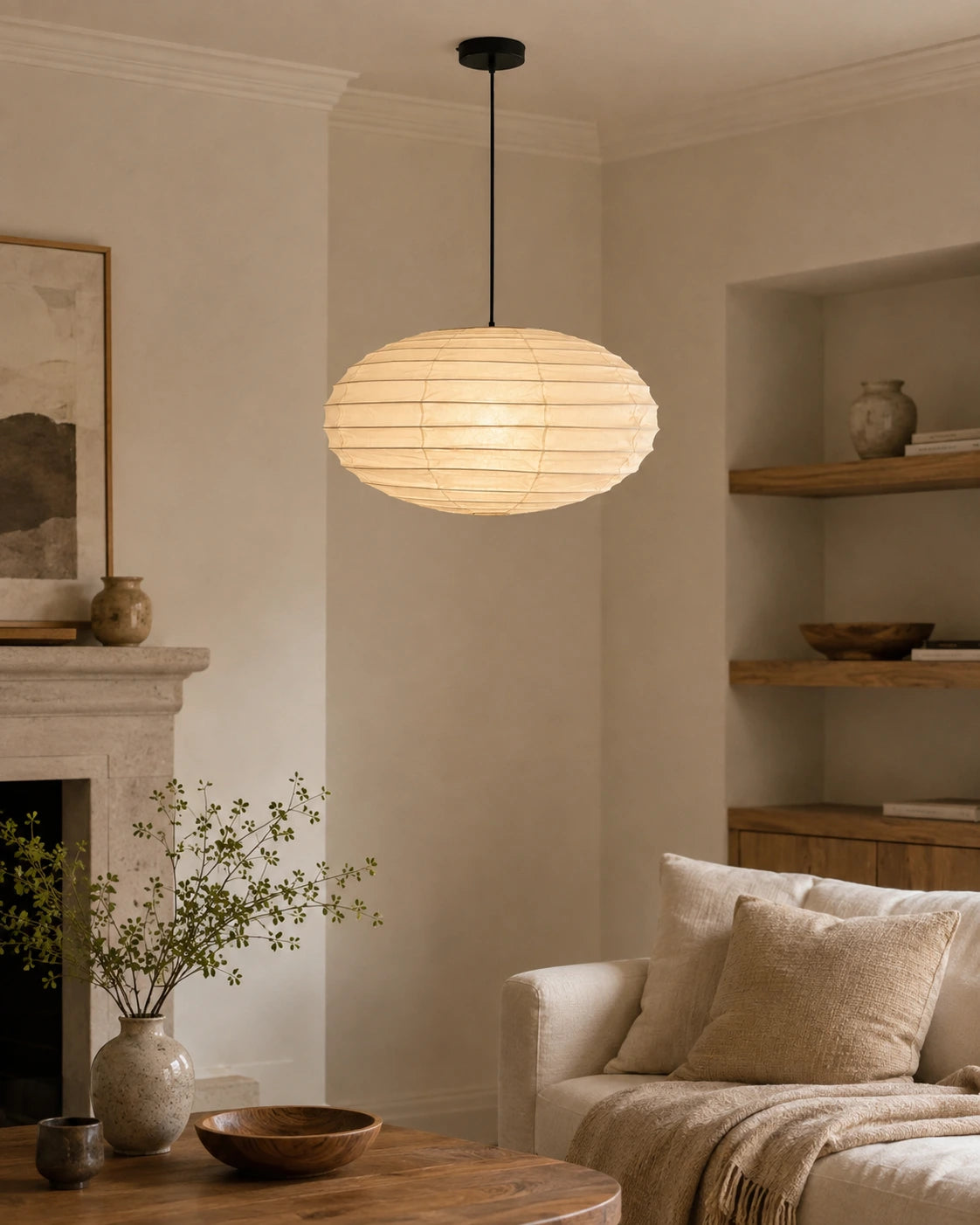 Japanese Oval Xuan Paper Pendant Light