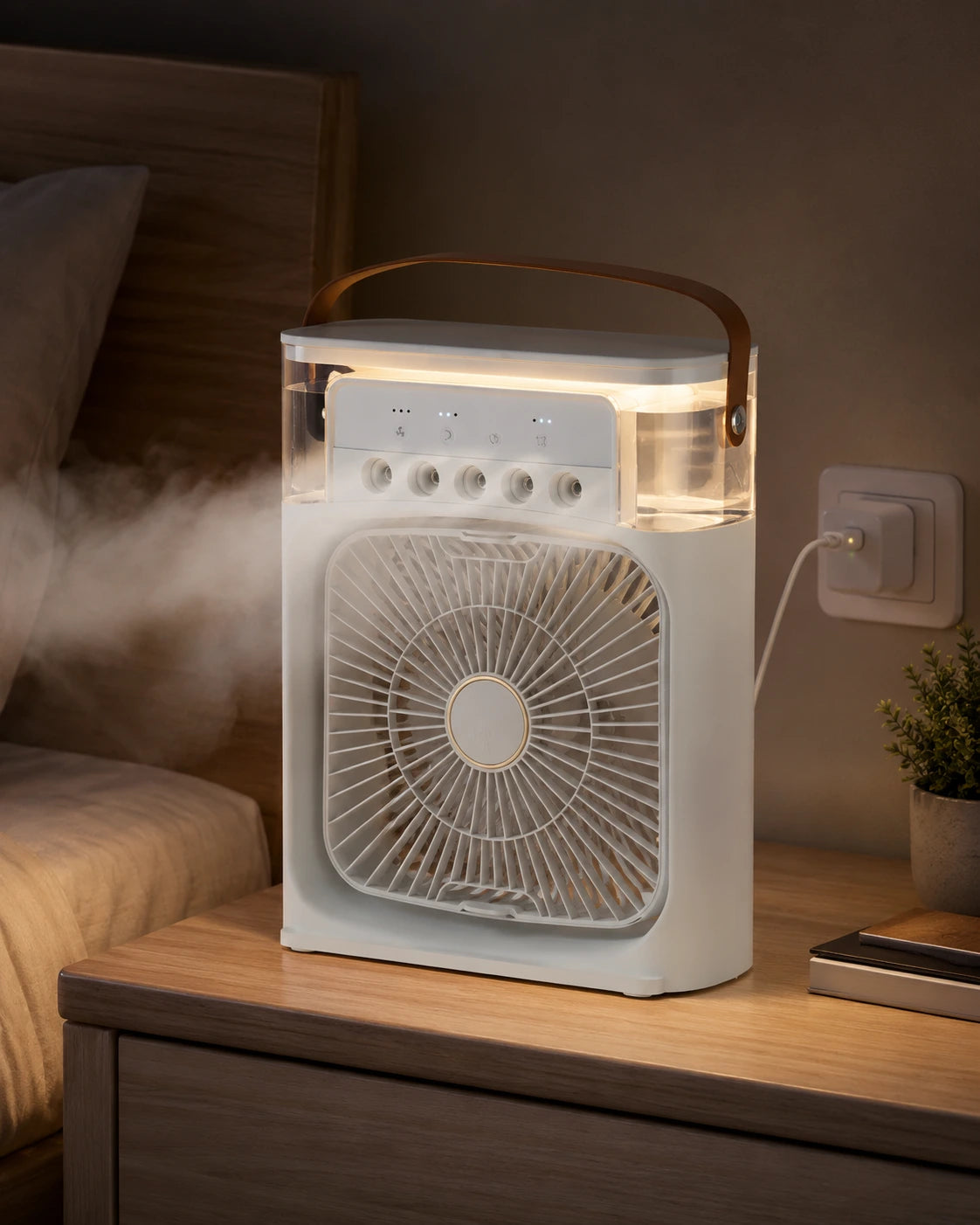 Portable USB Humidifier Fan Air Conditioner with LED Night Light - 3-in-1 Air Cooler, 600ml