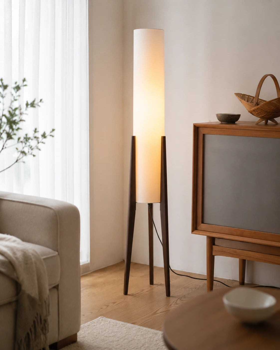 Modern Wooden Tripod Floor Lamp