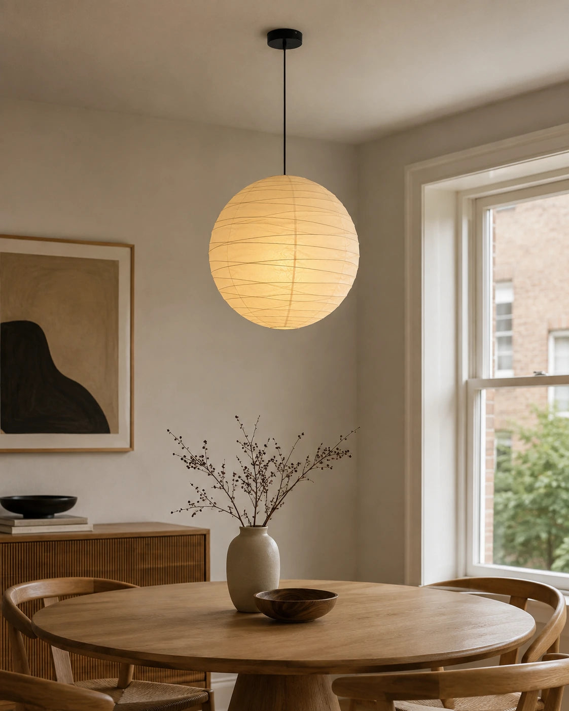 Japanese Parchment Paper Globe Pendant Light