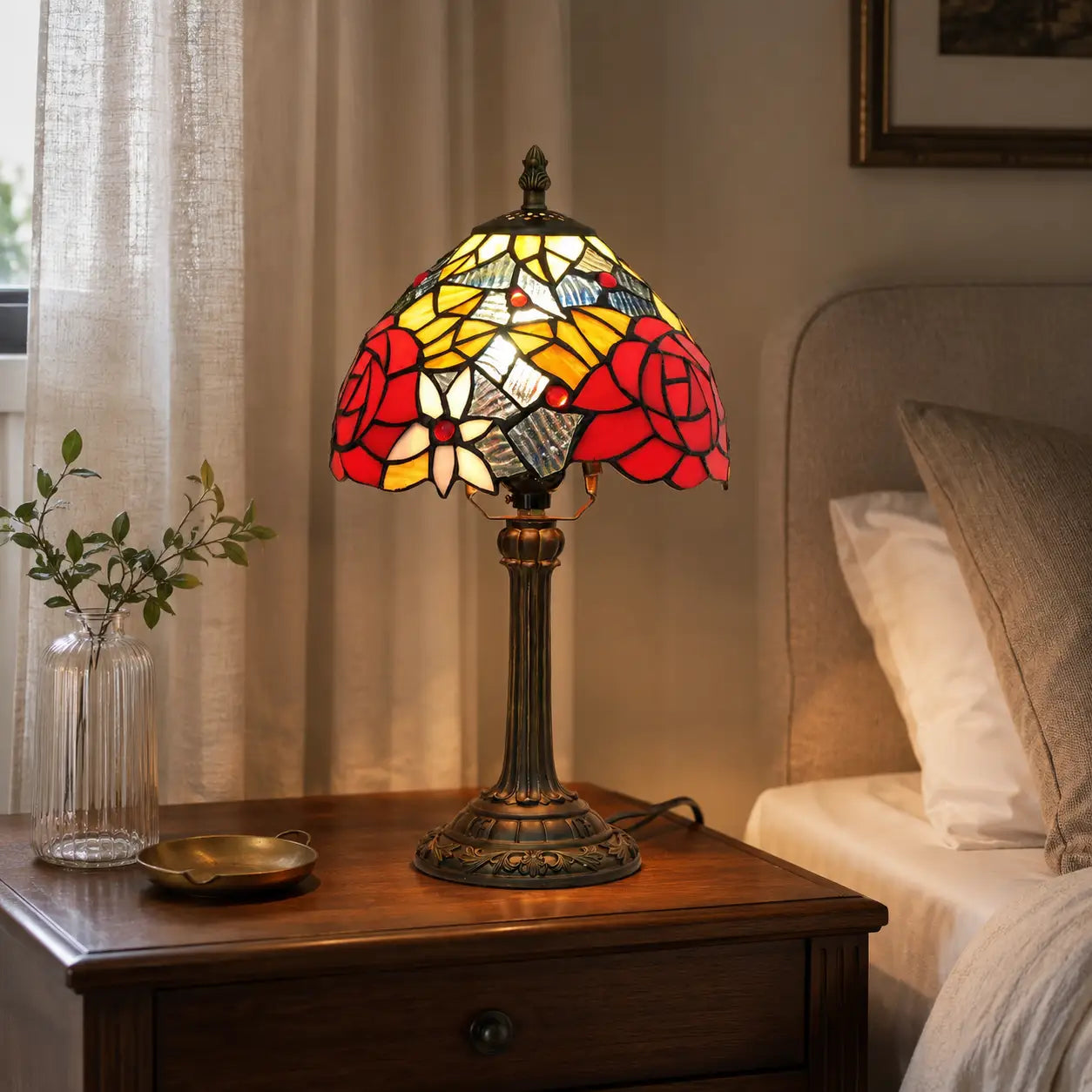 Tiffany Style Table Lamp with Stained Glass Shade