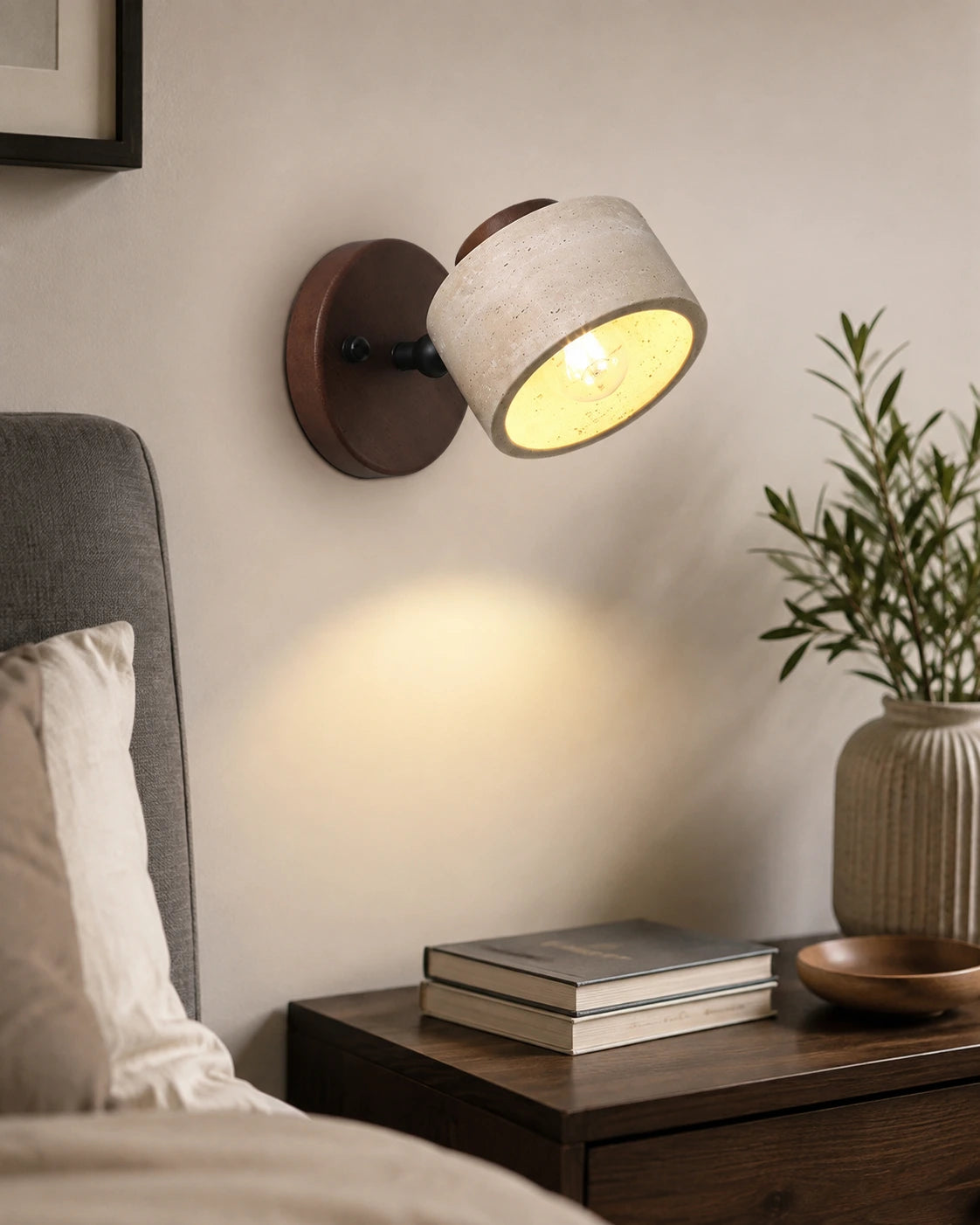 Adjustable Travertine and Wood Wall Light
