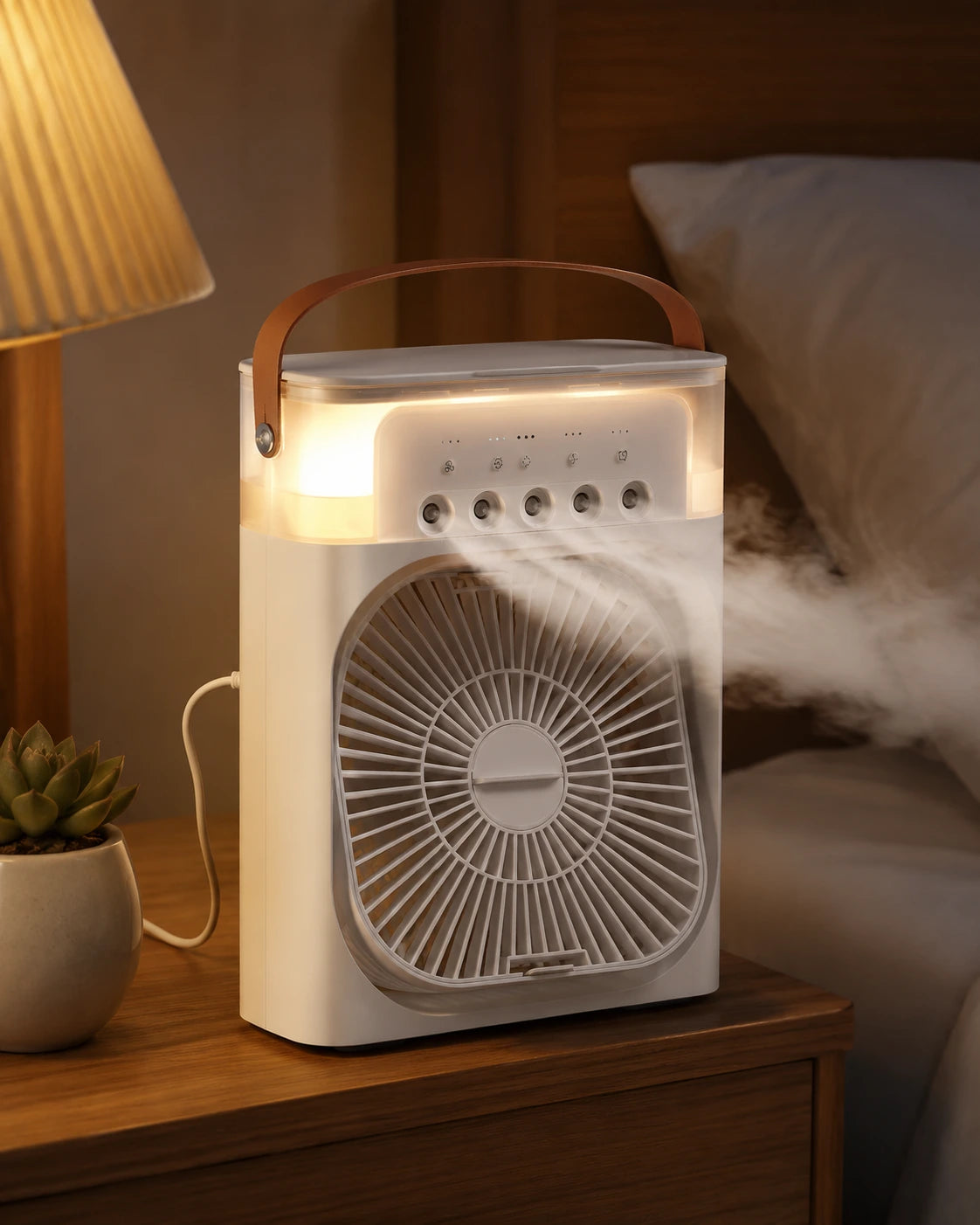 3-in-1 Portable Air Cooler Fan with Humidifier, 3 Speeds, LED Night Light, USB Powered