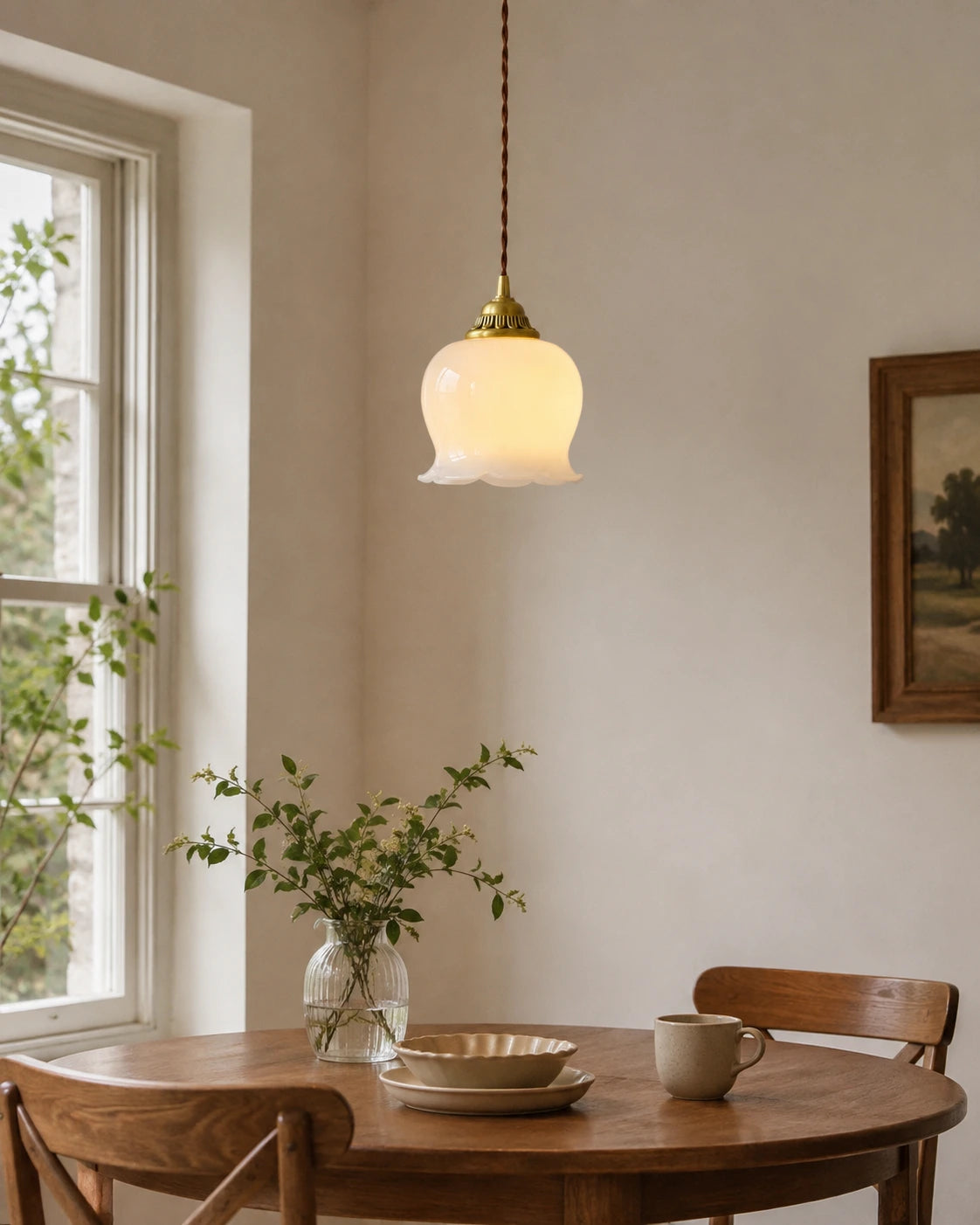 Vintage Scalloped Floral Pendant Light