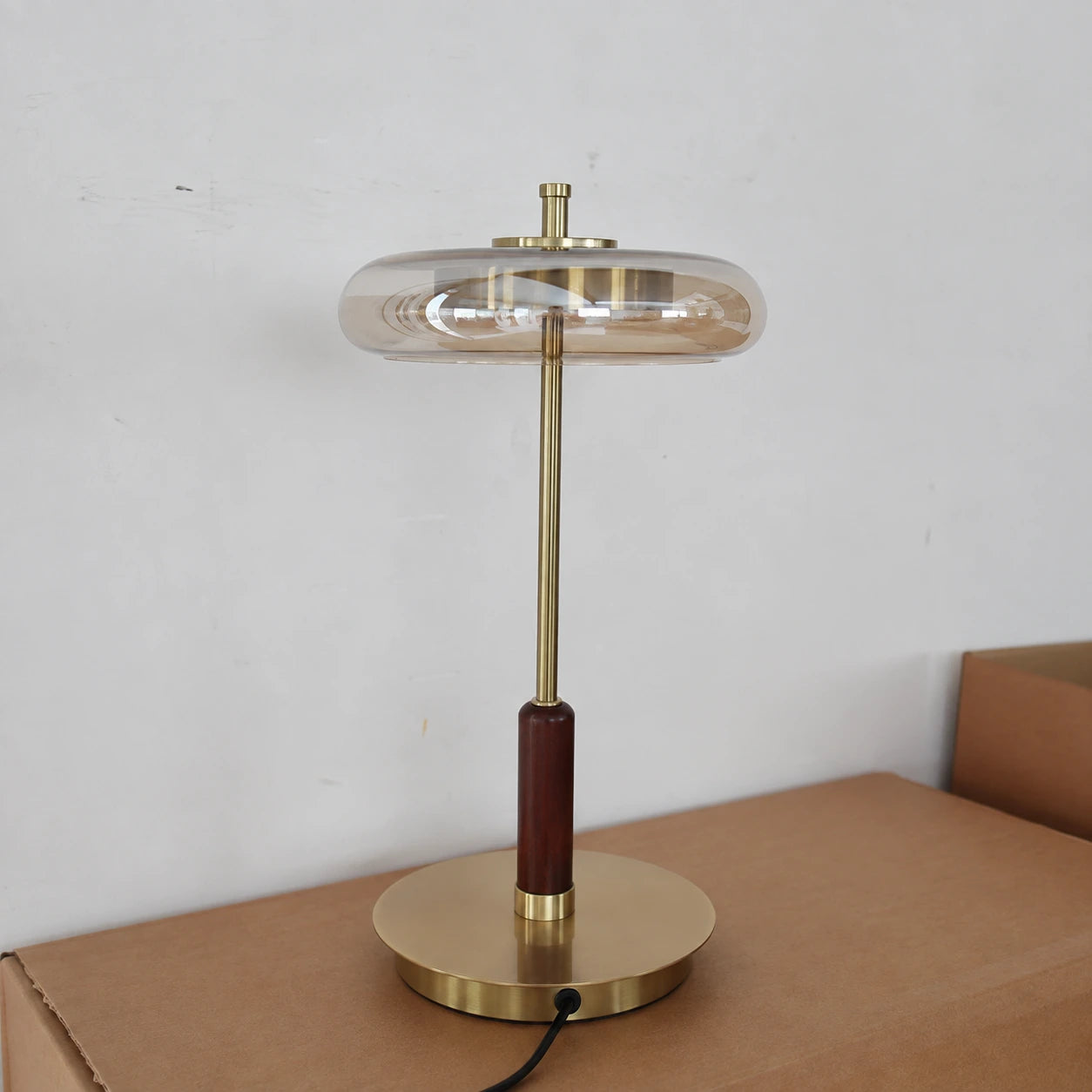 Modern Walnut & Glass LED Table Lamp