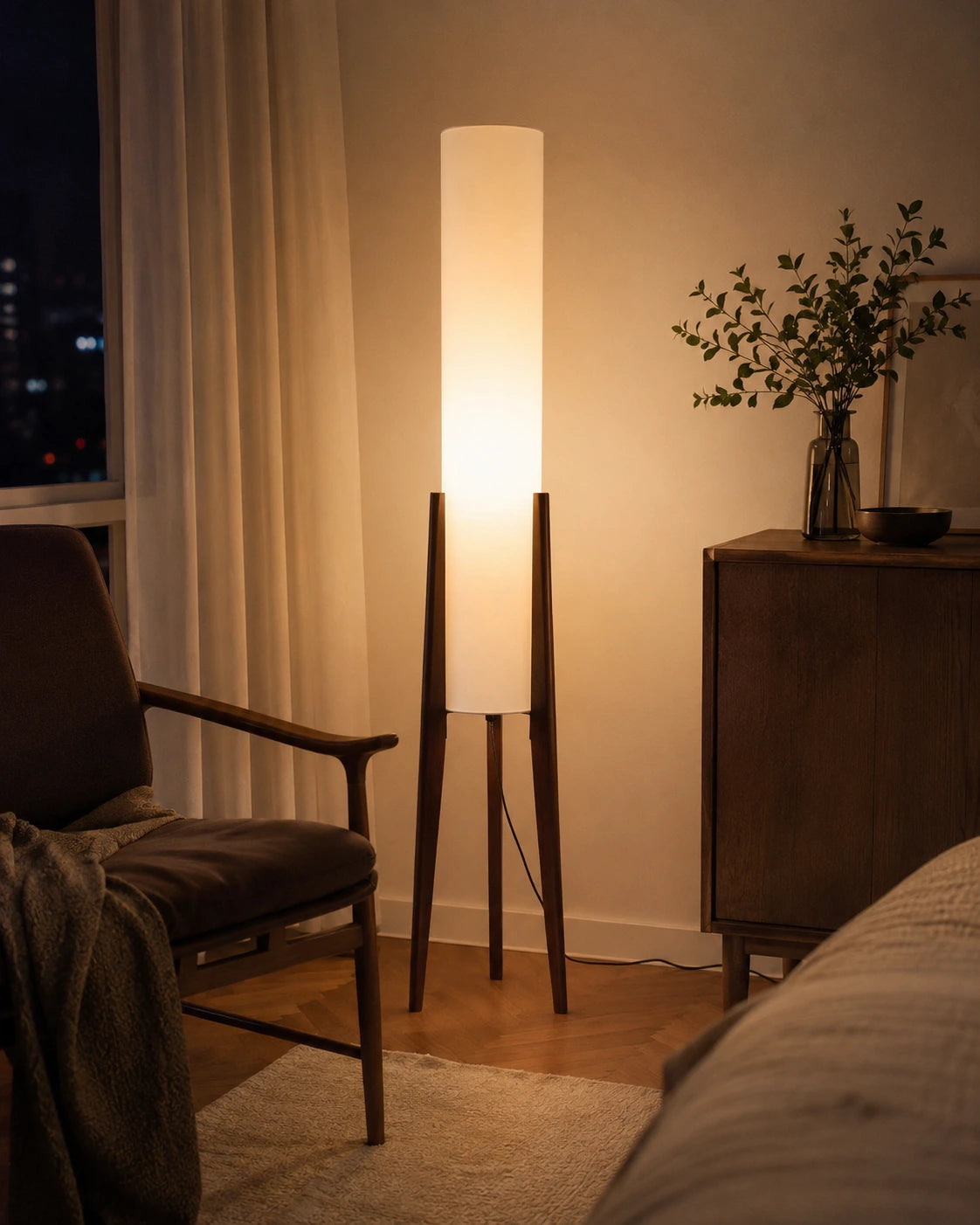 Modern Wooden Tripod Floor Lamp