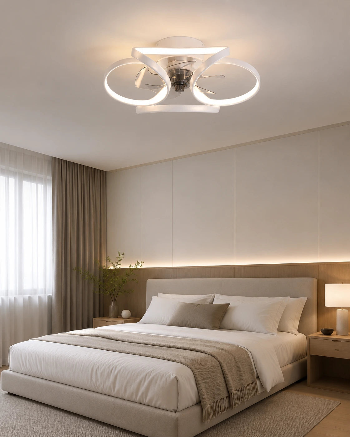 Nordic LED Ceiling Fan Light with Remote Control, 3 Blades, Art Deco Design