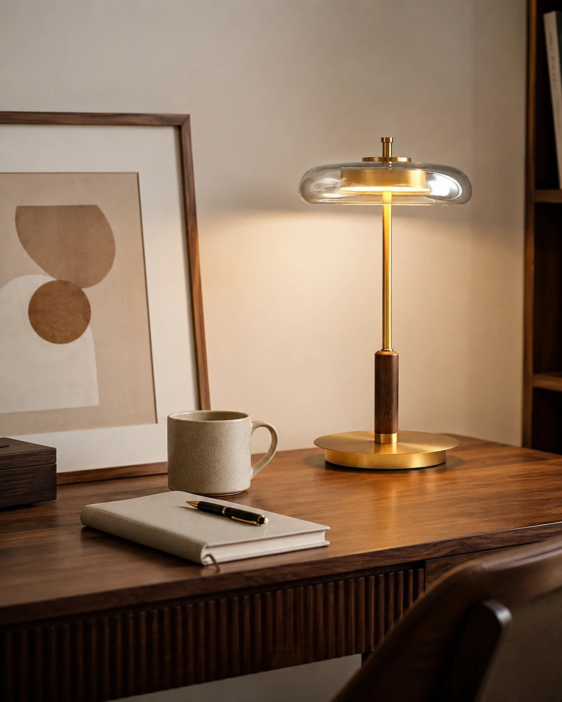 Modern Walnut & Glass LED Table Lamp