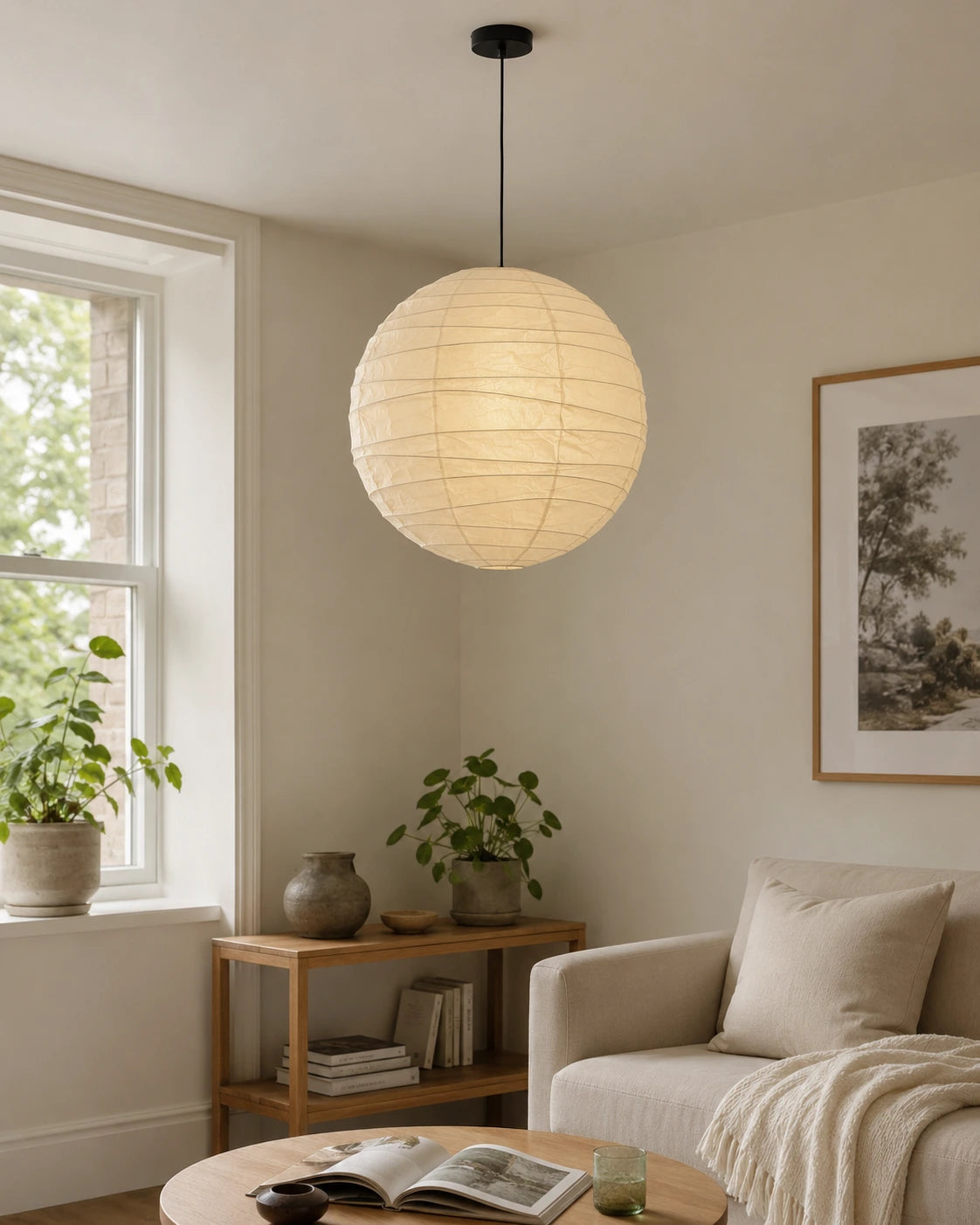 Japanese Parchment Paper Globe Pendant Light